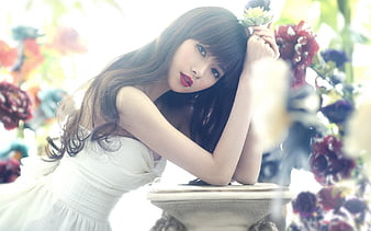 White dress asian girl HD wallpapers