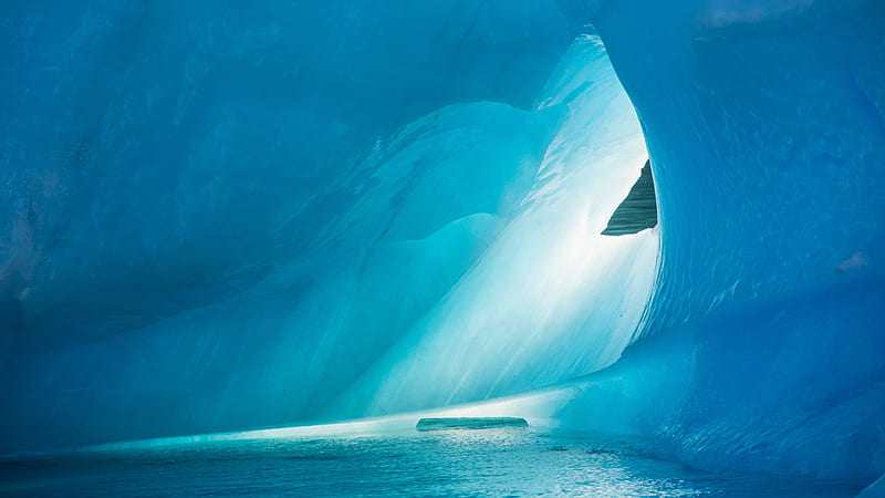 ice, ice floes, cave, water, HD wallpaper