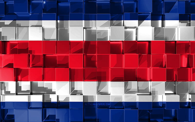 Flag of Costa Rica, 3d flag, 3d cubes texture, Flags of North America countries, 3d art, Costa Rica, North America, 3d texture, Costa Rica flag, HD wallpaper