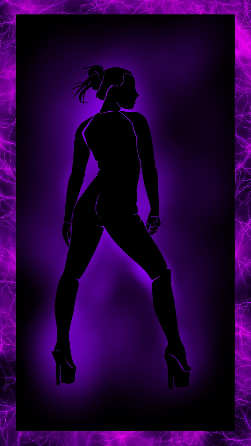 Purple silhouette, Abstract, Silhouettes, dance, face, figure, frame, girl, lightning, magic, model, neon, pose, power, violet, woman, HD phone wallpaper