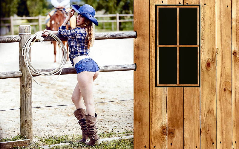 Days Work.., fence, corral, cowgirl, boots, rope, outdoors, women, barn, brunettes, girls, hats, female, ranch, fun, horse, western, style, HD wallpaper