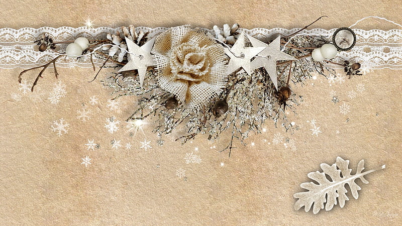 Winter So Special, burlap, leaves, holiday, snow, lace, Firefox Persona theme, vintage, winter, HD wallpaper