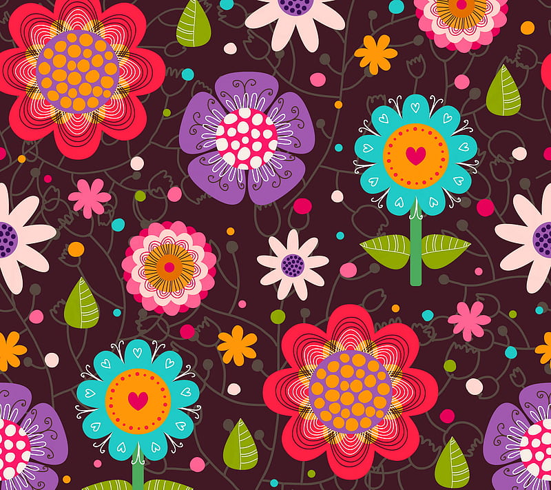 Floral Pattern, abstract, art, circles, colorful, decor, flowers, HD wallpaper
