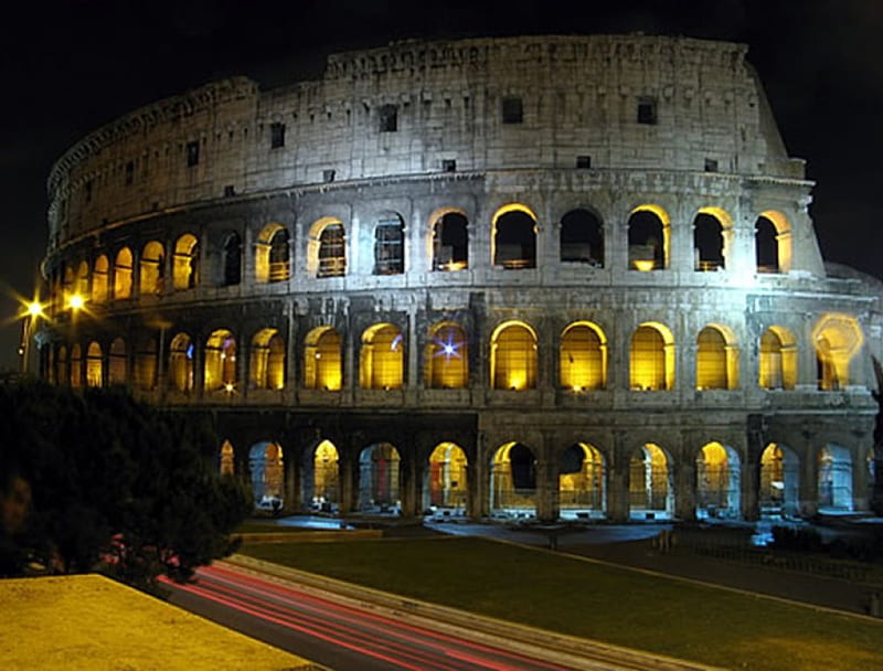 Colosseum Night, architecture, cool, graphy, monuments, Italy, history, HD wallpaper