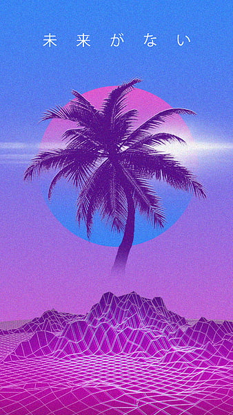 vaporwave, Retrowave, palm trees, kanji, japon, HD phone wallpaper