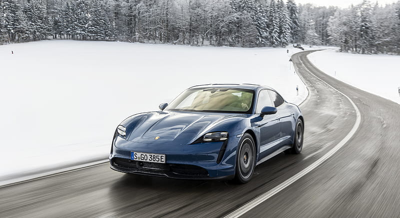 2021 Porsche Taycan (Color: Neptune Blue) - Front Three-Quarter , car, HD wallpaper