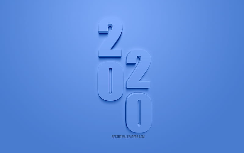 Blue 2020 3d background, Happy New Year, Blue 2020 art, Christmas, 2020 New Year, 2020 3d art, creative 3d art, HD wallpaper