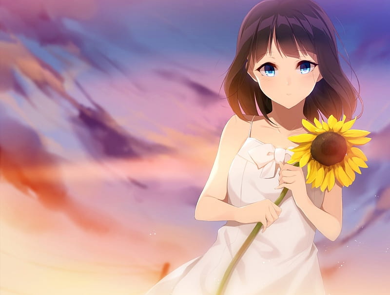 Anime girl, cute, pretty, girl, anime, sunflower, HD wallpaper | Peakpx