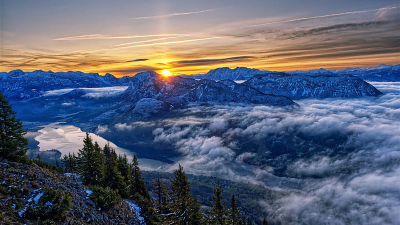 Sunrise on the Mountains in Austria, Clouds, Sky, White, Sunrise, dark ...