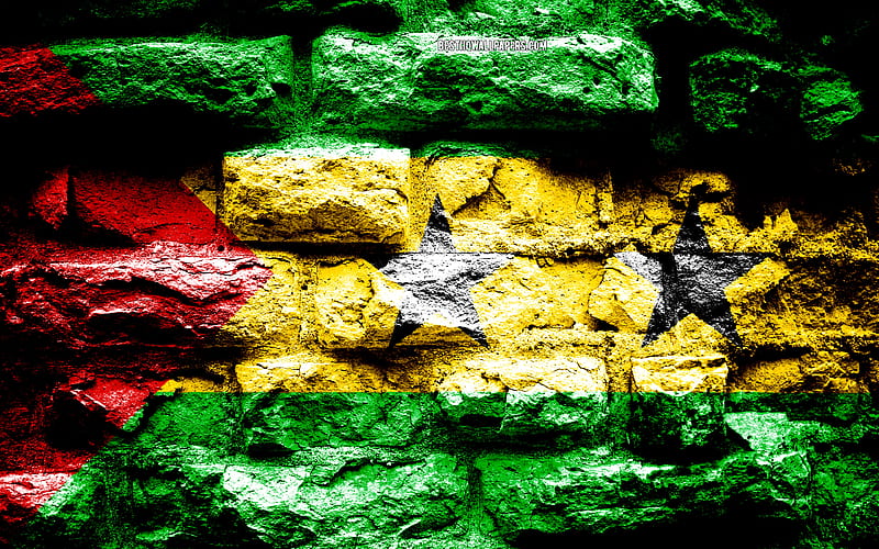 Sao Tome and Principe flag, grunge brick texture, Flag of Sao Tome and Principe, flag on brick wall, Sao Tome and Principe, flags of Africa countries, HD wallpaper