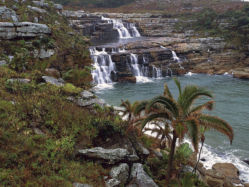 Mkambati Nature Reserve Pondoland Coast South Africa, mountain, waterfalls, HD wallpaper