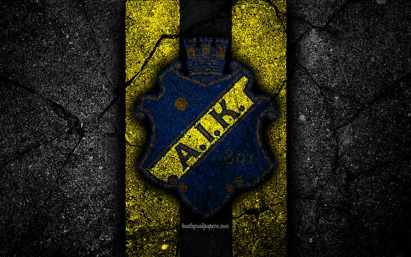 AIK FC, emblem, Allsvenskan, football, black stone, Sweden, AIK, logo, asphalt texture, FC AIK, HD wallpaper