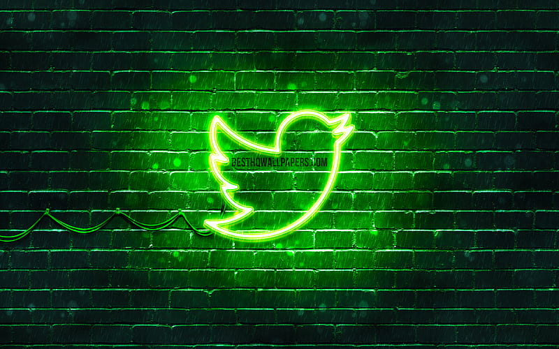 Twitter green logo green brickwall, Twitter logo, brands, Twitter neon logo, Twitter, HD wallpaper