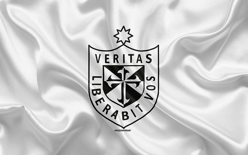 Universidad San Martín de Porres logo, silk texture, Peruvian football club, white flag, USMP, Peruvian Primera Division, Lima, Peru, football, HD wallpaper