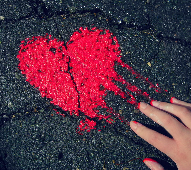BROKEN, bleeding, blood, broke, hand, heart, love, red, HD wallpaper