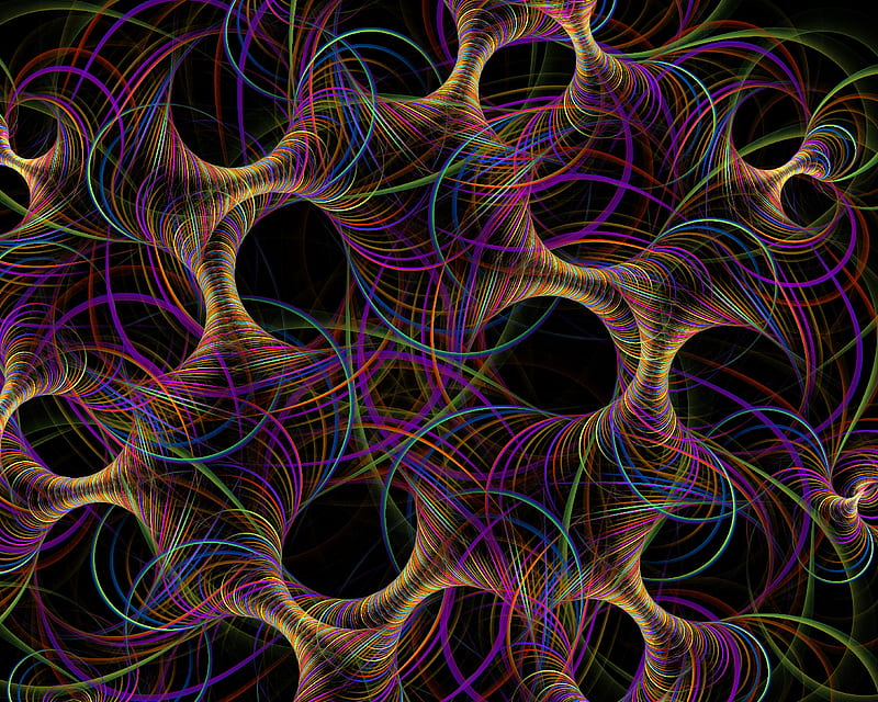 fractal, thread, interweaving, tangled, multicolored, abstraction, HD wallpaper