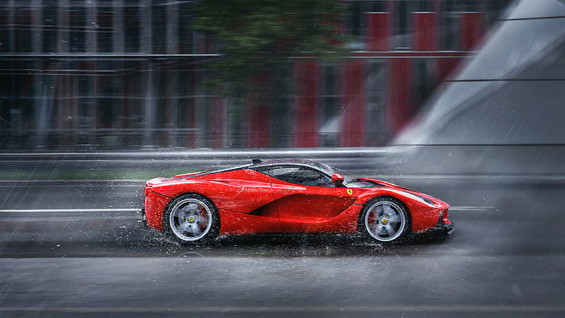 La Ferrari Red Rain, laferrari, ferrari, carros, rain, HD wallpaper
