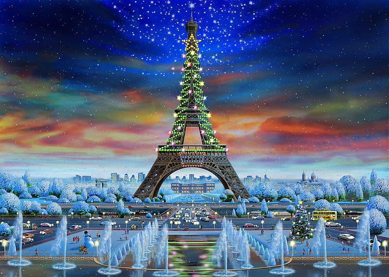 Eiffel Tower, tree, water, craciun, france, christmas, adrian chesterman,  paris, HD wallpaper | Peakpx