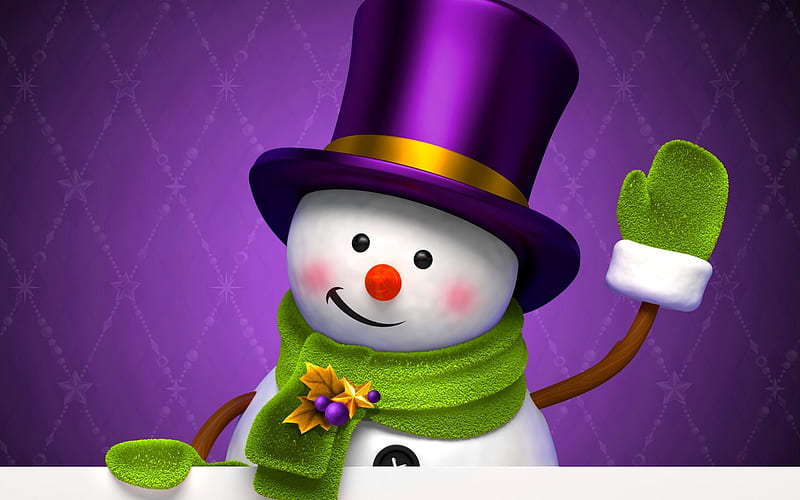 COOL BUDDY, purple, christmas, holiday, graphics, new year, snowman, winter, hat, HD wallpaper