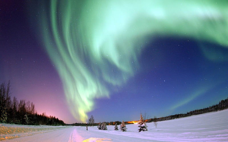 polar lights sky stars north pole winter-landscape, HD wallpaper