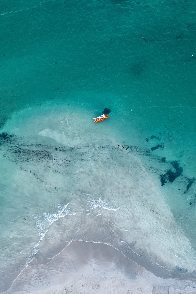 water, boat, aerial view, ocean, sailboat, HD phone wallpaper