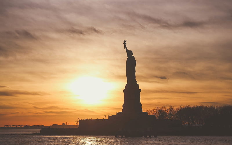 Statue of Liberty, New York, USA, Sunset, neoclassicism, Liberty Island, HD wallpaper