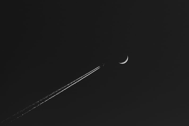 Airplane Moon Minimalism, airplane, moon, minimalism, artist, HD wallpaper