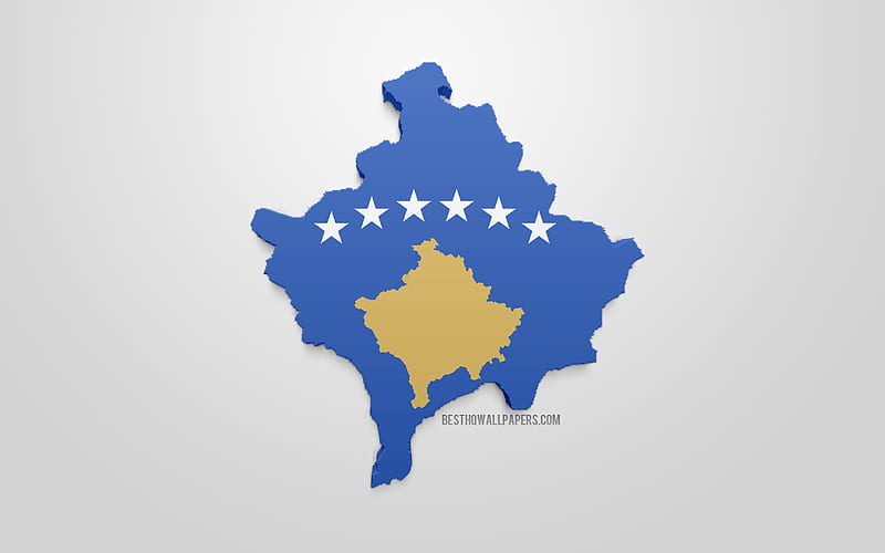 3d flag of Kosovo, map silhouette of Kosovo, 3d art, Kosovo 3d flag, Europe, Kosovo, geography, Kosovo 3d silhouette, HD wallpaper