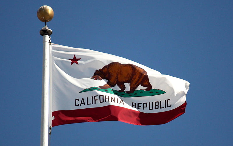 Flag of California, blue sky, flagpole, american state, flagpole with California flag, USA, California flag, HD wallpaper