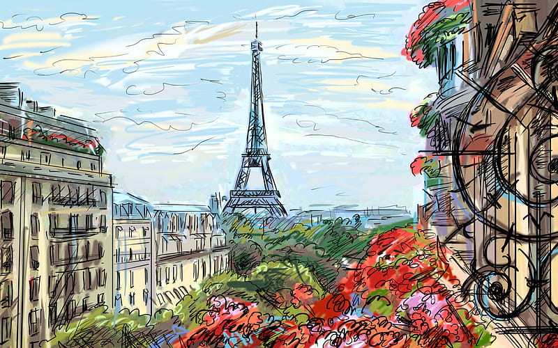 Paris, france, view, eiffel tower, HD wallpaper