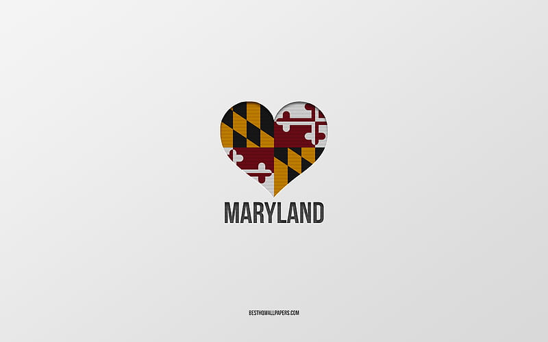 I Love Maryland, American States, gray background, Maryland State, USA, Maryland flag heart, favorite States, Love Maryland, HD wallpaper