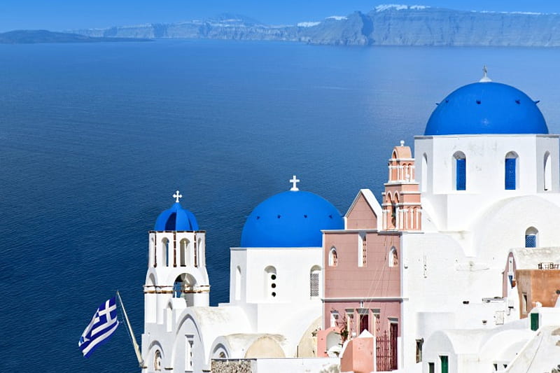 Santorini (Greece), seas, Greece, Santorini, buildings, Oia, sea, blue, HD wallpaper