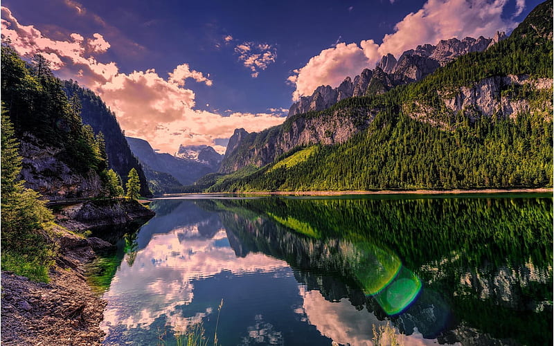 lake, mountain, mountain lake, mountains, beautiful landscape, forest, summer, HD wallpaper