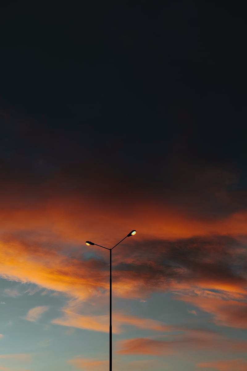 lamppost, clouds, dusk, evening, HD phone wallpaper
