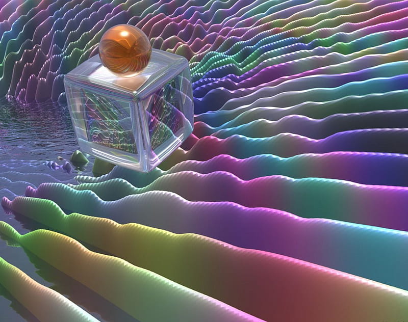 Glass Box Fractal, cube, rainbow, HD wallpaper