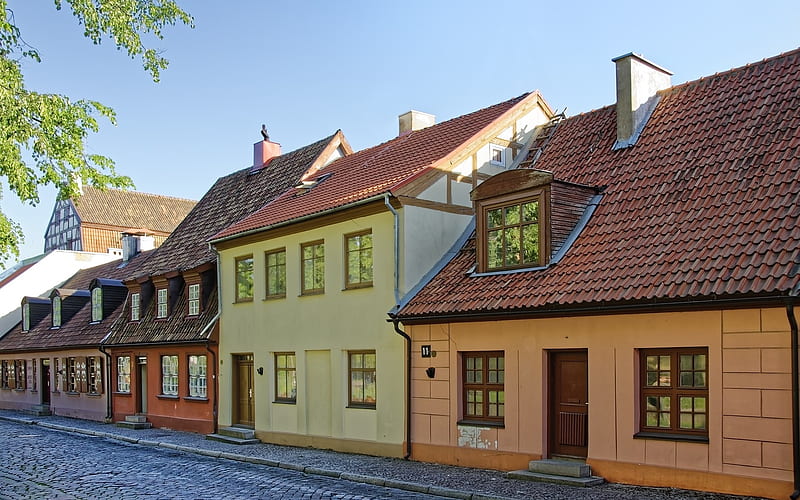 Street in Klaipeda, Lithuania, Klaipeda, Lithuania, houses, street, HD wallpaper