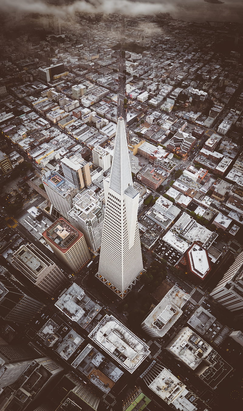 city, aerial view, tower, skyscraper, buildings, roofs, HD phone wallpaper