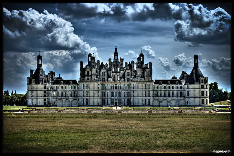 chateau de chambord r, lawn, r, blue sky, castle, HD wallpaper
