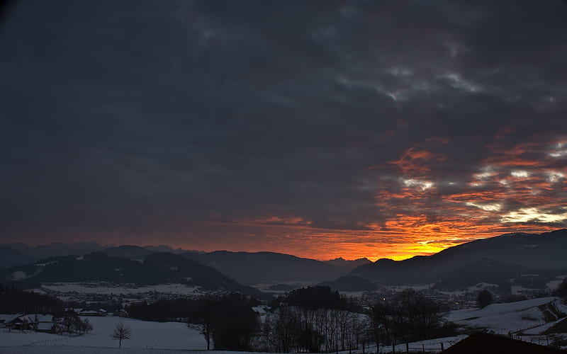 Landscape, Winter, Sky, Twilight, Snow, Mountain, Tree, Earth, Dusk, Colors, Valley, Cloud, HD wallpaper