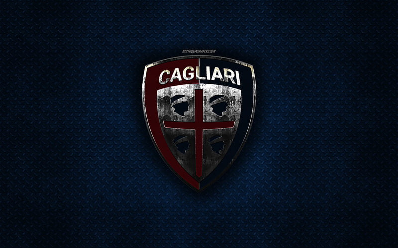 Cagliari Calcio, Italian football club, blue metal texture, metal logo, emblem, Caliari, Italy, Serie A, creative art, football, HD wallpaper
