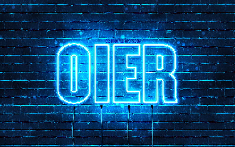 Oier with names, Oier name, blue neon lights, Happy Birtay Oier, popular spanish male names, with Oier name, HD wallpaper