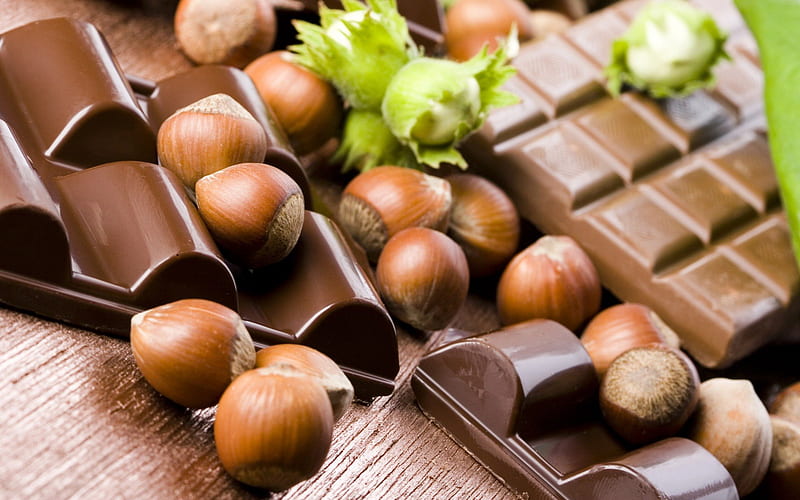 Chocolate and hazelnuts, hazelnuts, graphy, dark, chocolate, sweet, HD wallpaper