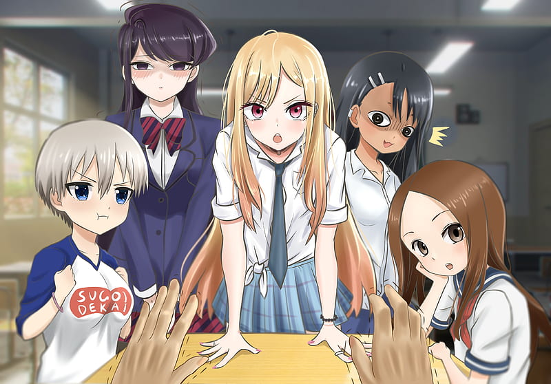 Anime, Crossover, Hana Uzaki , Hayase Nagatoro , Komi Shouko , Marin Kitagawa , Takagi (Karakai Jouzu no Takagi-san), HD wallpaper