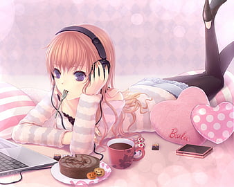Relaxing, candy, cake, sweet, anime, love, hot, anime girl, purple eyes,  long hair, HD wallpaper | Peakpx