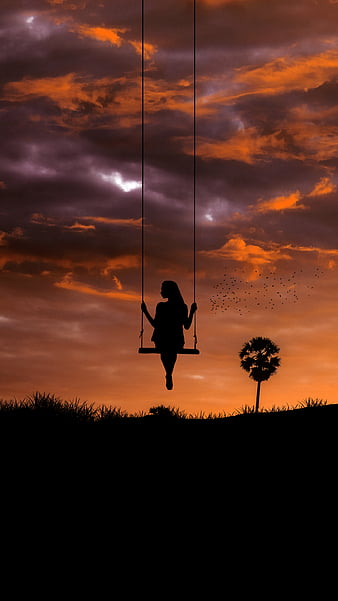 Happy Valentines Day Romantic Couple Silhouette On A Swing Background  Wallpaper Image For Free Download - Pngtree