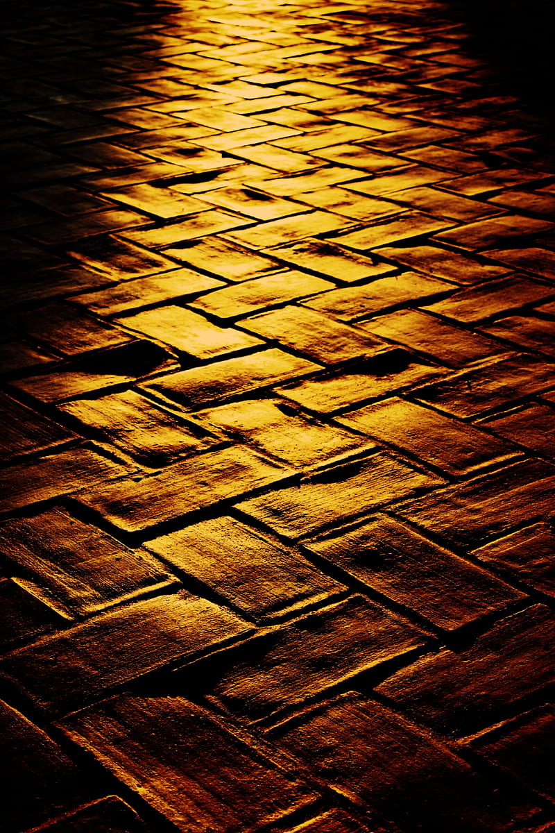 Gold street, brick, calm, pavement, red, relaxed, road, sleeping, stone, HD phone wallpaper