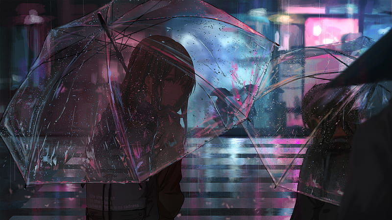 Anime Girl In Rain With Umbrella , anime-girl, anime, artist, artwork, digital-art, umbrella, rain, HD wallpaper