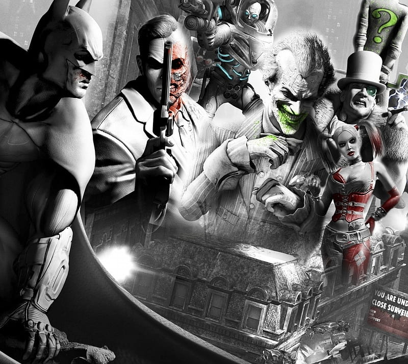 Arkham City Villains, arkham city, batman, joker, the penguin, two face, HD wallpaper