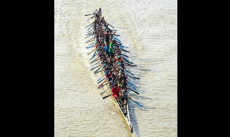 Boats, waters, man, rowers, HD wallpaper