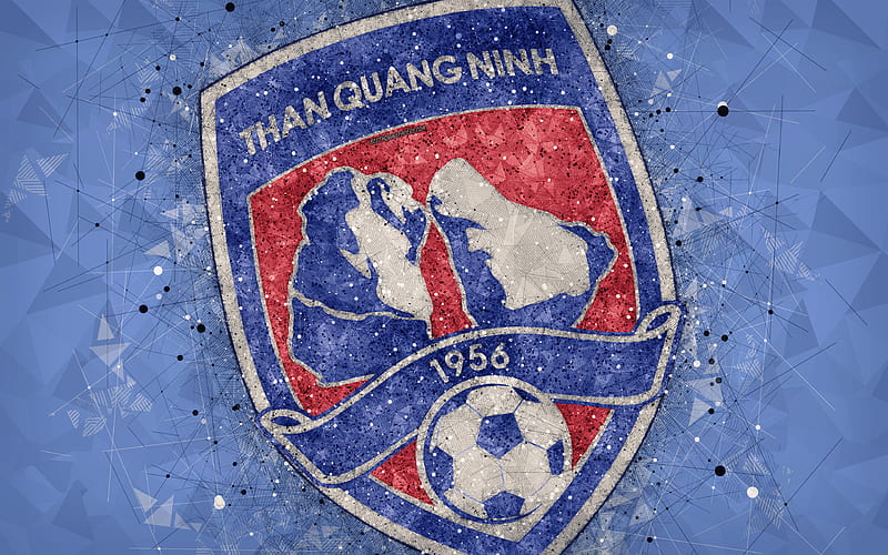 Than Quang Ninh FC geometric art, logo, blue background, Vietnamese football club, V-League 1, Quang Ninh, Vietnam, football, HD wallpaper